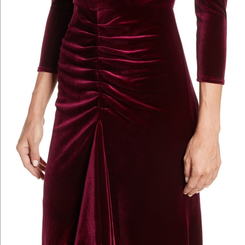 Burgundy ruched velvet dress